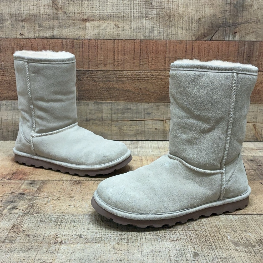 Bearpaw Boots Womens Size 10 41 Beige Suede Shearling Mid Calf Pull On Winter